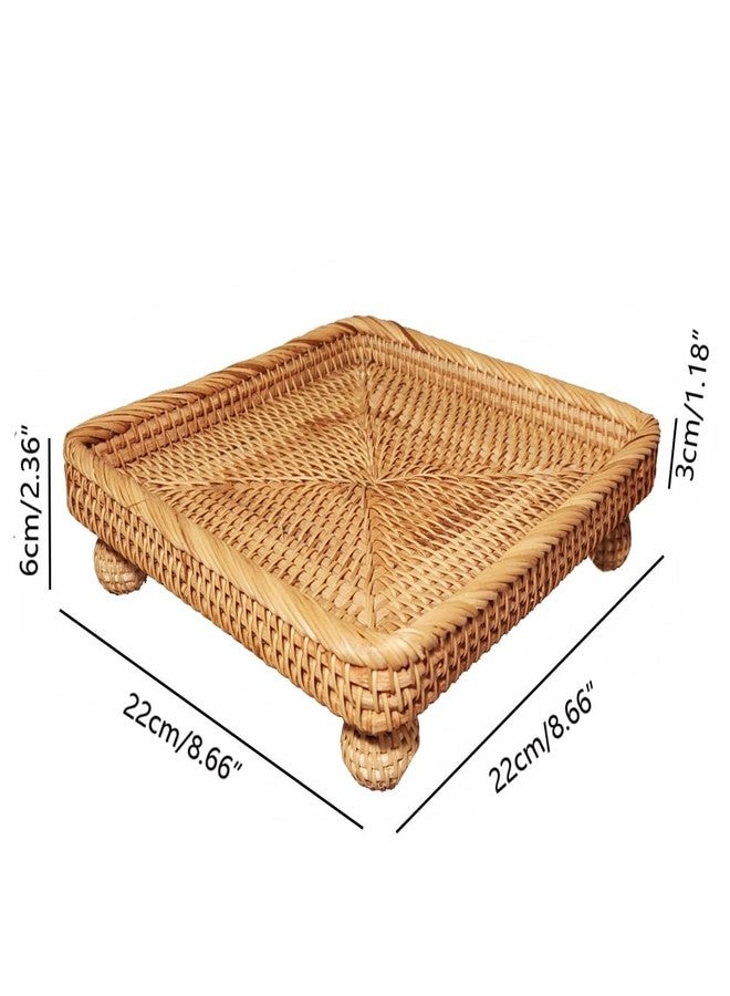 i-lan 9" Square Rattan Decorative Riser for Display,Small Items Serving Basket Vanity Tray - Square Woven Bread, Fruit, Keys Bowl Pedestal Stand,Flat Wicker Decorative Snack Trays for Candy Dish - Image 2